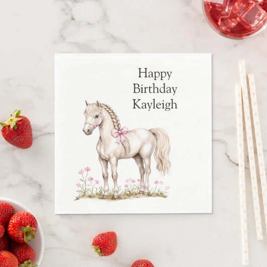 Serviette En Papier Cheval blanc Bow rose Floral Anniversaire (En situation)