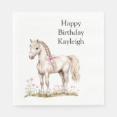 Serviette En Papier Cheval blanc Bow rose Floral Anniversaire (Devant)