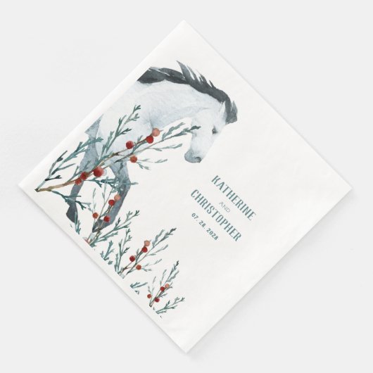 Serviette En Papier Cheval Blanc Juniper Bleu & Baies Rouges (Coin)