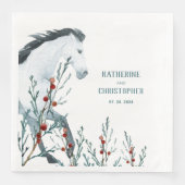 Serviette En Papier Cheval Blanc Juniper Bleu & Baies Rouges (Devant)