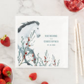 Serviette En Papier Cheval Blanc Juniper Bleu & Baies Rouges (En situation)