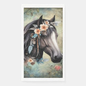 Serviette En Papier Cheval brun dans les fleurs. (Devant)