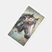 Serviette En Papier Cheval brun dans les fleurs. (Coin)
