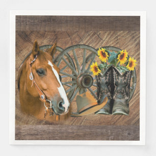 Serviette En Papier Cheval Cowboy Boots Wagon Wheels Sunflowers Wester