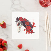 Serviette En Papier Cheval crâne avec Roses Rouges Dias de los Muertos (En situation)