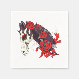 Serviette En Papier Cheval crâne avec Roses Rouges Dias de los Muertos
