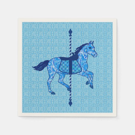 Serviette En Papier Cheval de carrousel - Cobalt et Sky Blue (Devant)