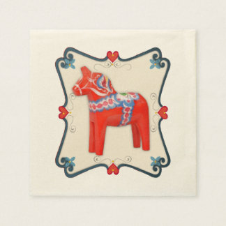 Serviette En Papier Cheval de Dala suédois avec cadre de pétoncle de c
