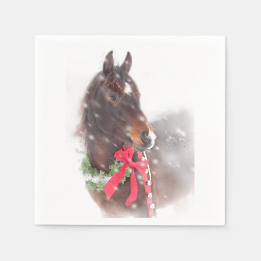 Serviette En Papier Cheval de Noël en neige (Devant)