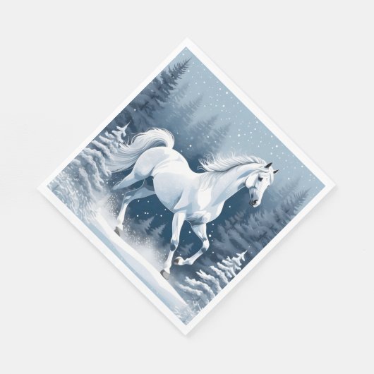 Serviette En Papier Cheval d'hiver blanc magique (Coin)