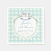 Serviette En Papier Cheval en bois bleu en vichy bébé (Devant)
