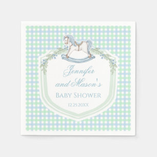 Serviette En Papier Cheval en bois bleu en vichy bébé