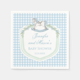 Serviette En Papier Cheval en bois bleu en vichy crête bébé garçon dou