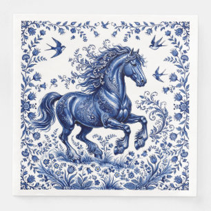 Serviette En Papier Cheval frison de style Delft Delftware dans un pré