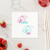 Serviette En Papier Cheval Girl en rose et turquoise (En situation)
