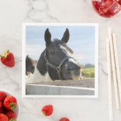 Serviette En Papier Cheval mignon mâchant sur une clôture (En situation)