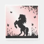 Serviette En Papier Cheval noir cabré rose (Devant)