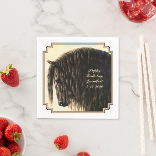 Serviette En Papier Cheval noir Friésien (En situation)