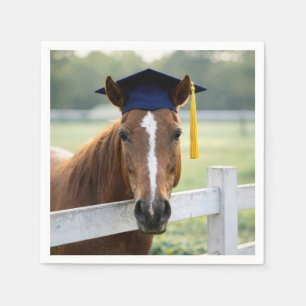 Serviette En Papier Cheval portant une toque de diplômé