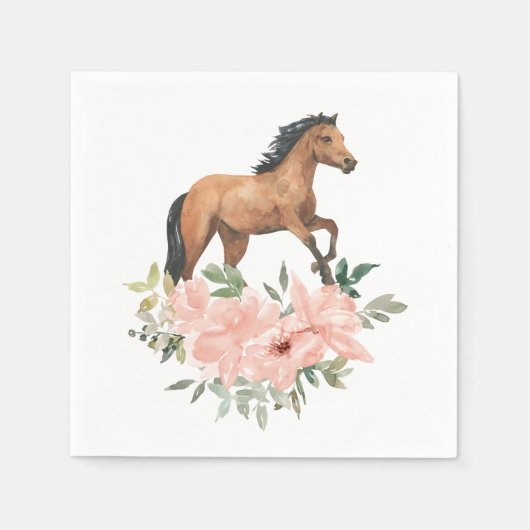 Serviette En Papier Cheval rose Floral fête d'anniversaire (Devant)