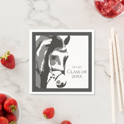 Serviette En Papier Cheval Sketch, Snaffle Bit Grey Graduation Classe  (En situation)