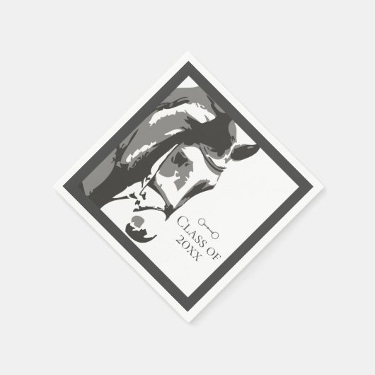Serviette En Papier Cheval Sketch, Snaffle Bit Grey Graduation Classe  (Coin)