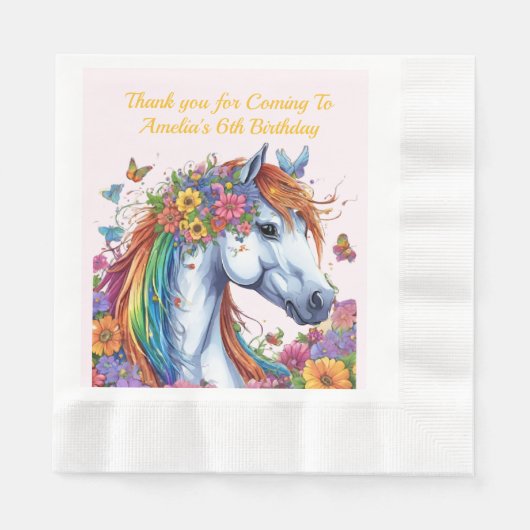 Serviette En Papier Cheval Whimsical Rainbow Floral Equestriday (Devant)