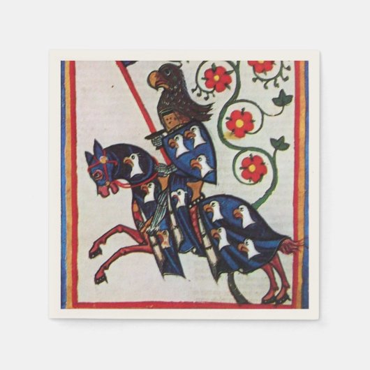 Serviette En Papier CHEVALIER BLEU SUR HORSEBACK Miniature médiévale (Devant)