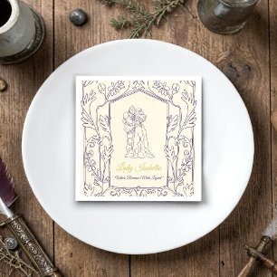 Serviette En Papier Chevalier et Dame Médiévaux Dessin Floral Vintage