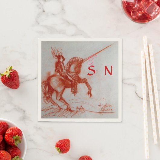 Serviette En Papier CHEVALIER FLORENTINE SUR HORSEBACK monogramme (En situation)