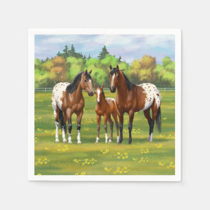 Serviette En Papier Chevaux Appaloosa De Baie Brown En Pâturage D'Été