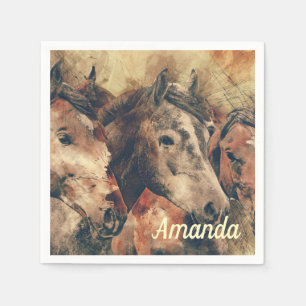 Serviette En Papier Chevaux Brown