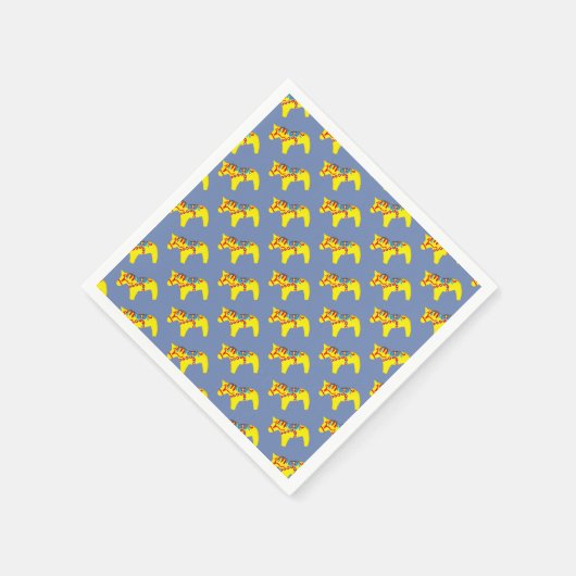 Serviette En Papier Chevaux de Dala bleu et jaune (Coin)