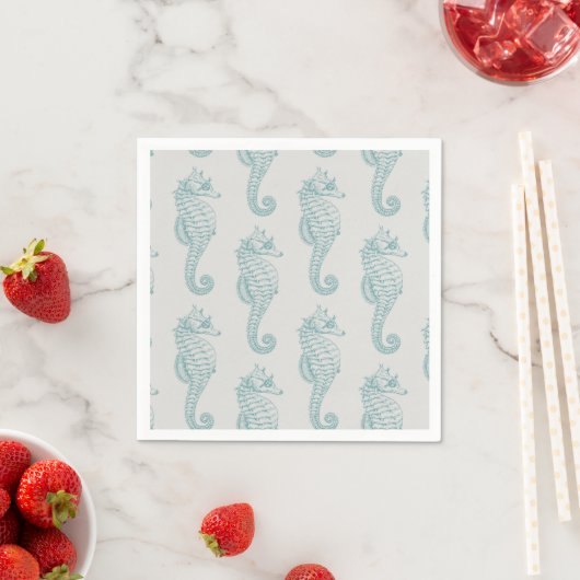 Serviette En Papier Chevaux de mer tropicaux, Motif hippocampe - gris (En situation)