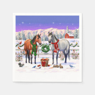 Serviette En Papier Chevaux de Noël dans la neige
