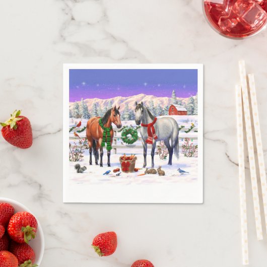 Serviette En Papier Chevaux de Noël en neige (En situation)