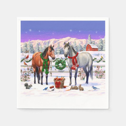 Serviette En Papier Chevaux de Noël en neige (Devant)