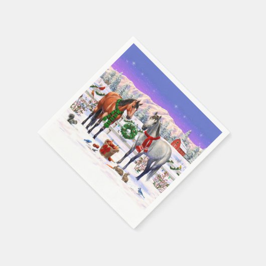 Serviette En Papier Chevaux de Noël en neige (Coin)