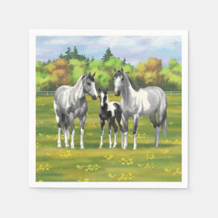 Serviette En Papier Chevaux De Peinture Gris De Pâte De Poisson En Été