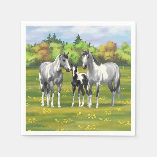 Serviette En Papier Chevaux De Peinture Gris De Pâte De Poisson En Été (Devant)