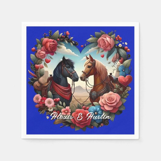 Serviette En Papier Chevaux en bleu coeur (Devant)