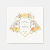 Serviette En Papier Chevaux gris et roses jaunes mariage monogrammé (Devant)