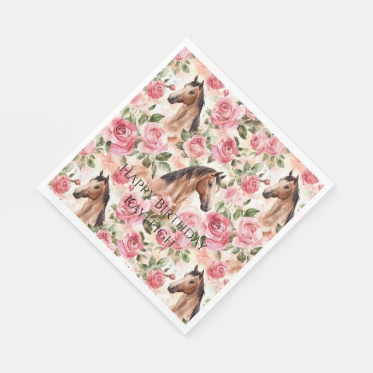 Serviette En Papier Chevaux Jolies Roses Roses Roses Florales Annivers (Coin)