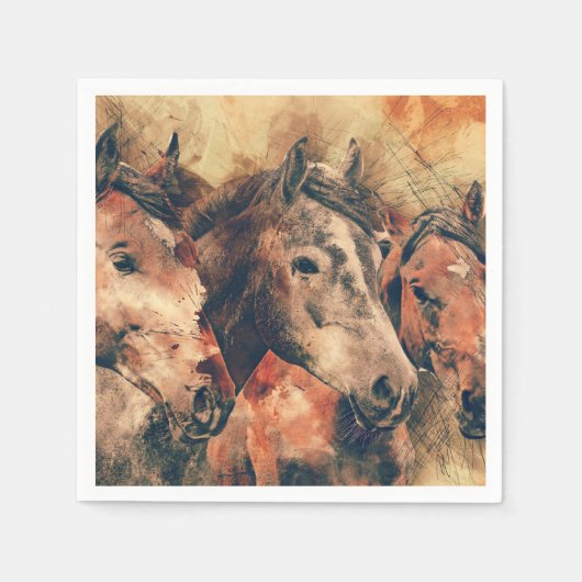 Serviette En Papier Chevaux Peinture d'aquarelle artistique (Devant)