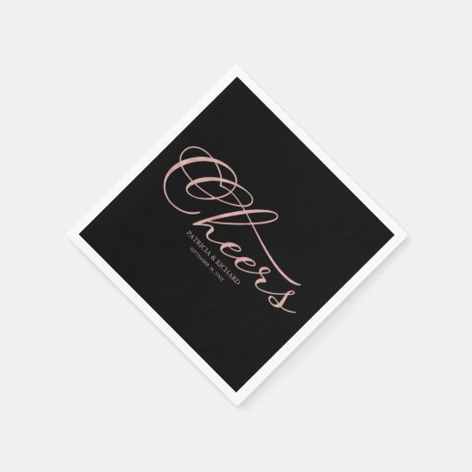 Serviette En Papier Cheveux - Elégant Rose Gold Foil Black Mariage (Coin)
