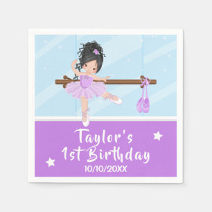 Serviette En Papier Cheveux noirs Ballerina violet Tutu Anniversaire N