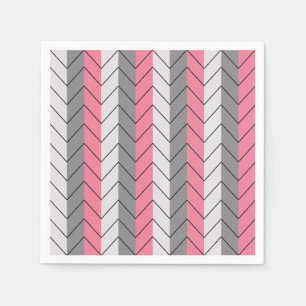 Serviette En Papier Chevron Black Grey Rose Chevron Stripes Party