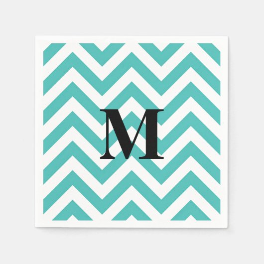 Serviette En Papier Chevron bleu avec Monogramme (Devant)