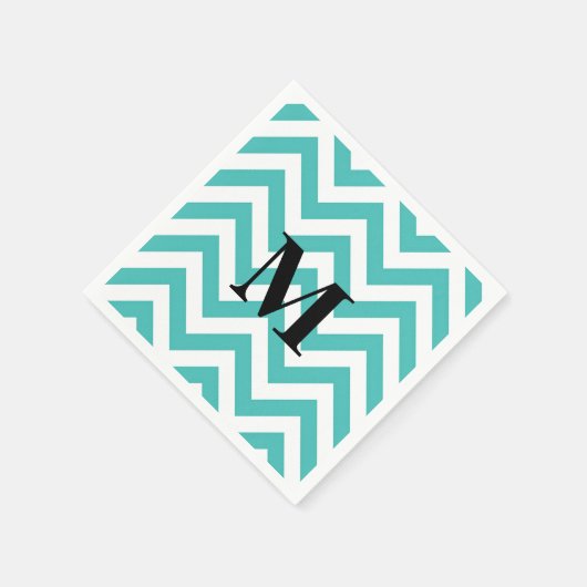 Serviette En Papier Chevron bleu avec Monogramme (Coin)