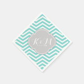 Serviette En Papier Chevron bleu turquoise et blanc avec Monogramme (Coin)